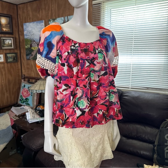 Vibrant Funky Floral Boho Cotton Top - Picture 1 of 8